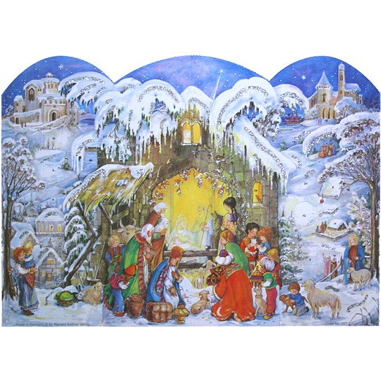 Snowy Christmas Manger Standing Advent Calendar
