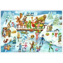 Santa and Ice Skating Children Paper Advent Calendar ~ 14" x 10-5/8"