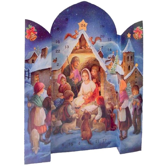 Large Nighttime Nativity Standing Advent Calendar from Spain ~ 16-1/2" tall