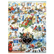 Santa, Angels and Gingerbread Heart Traditional Style Large Paper Advent Calendar ~ Germany ~ 15-1/2" x 11-1/2"