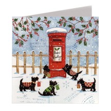Christmas Scottie Dogs and Post Box Advent Calendar Card ~ England