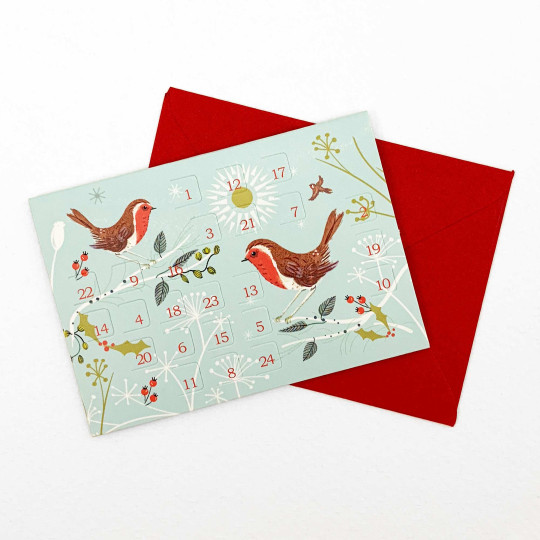 Miniature Christmas Birds Advent Calendar Gift Card ~ 3-3/8" x 2-3/8"