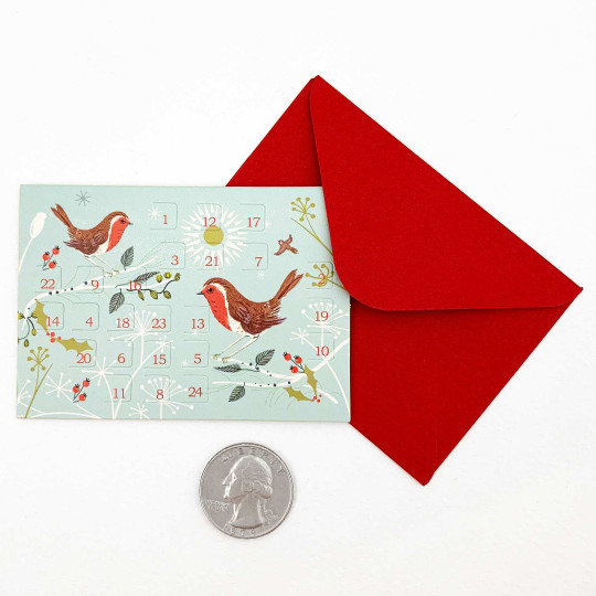 Miniature Christmas Birds Advent Calendar Gift Card ~ 3-3/8" x 2-3/8"