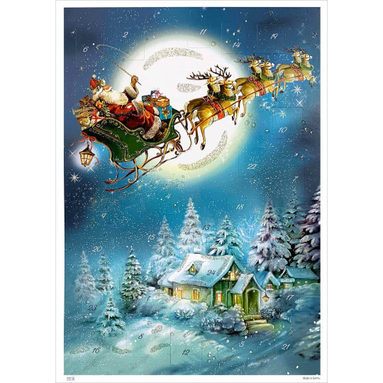 Santa with His Sleigh and Reindeer Paper Advent Calendar