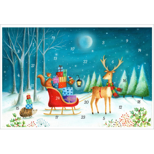 Nordic Woodland Sled Paper Advent Calendar ~ 8-1/4" x 11-5/8" 