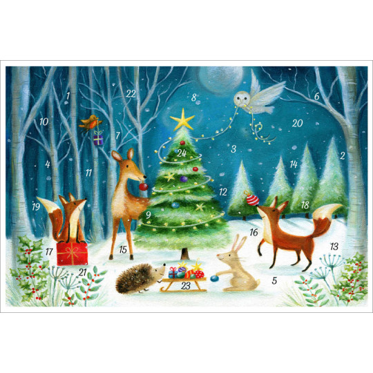 Nordic Woodland Animals Christmas Tree Paper Advent Calendar ~ 8-1/4" x 11-5/8" 