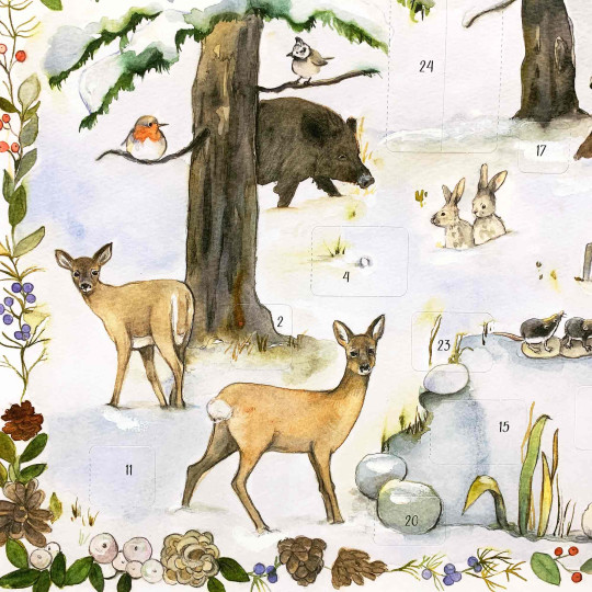 Animals at the Winter Pond XL Paper Advent Calendar ~ Germany ~ 19-5/8" x 14-3/4"