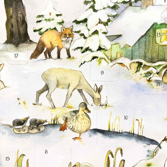 Animals at the Winter Pond XL Paper Advent Calendar ~ Germany ~ 19-5/8" x 14-3/4"