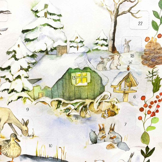 Animals at the Winter Pond XL Paper Advent Calendar ~ Germany ~ 19-5/8" x 14-3/4"