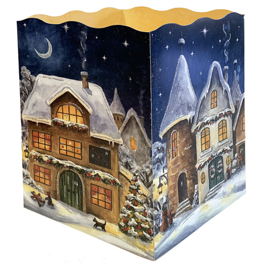 Snowy Village Paper Lantern Advent Calendar ~ 8-1/4" x 5-3/4" x 5-3/4" 