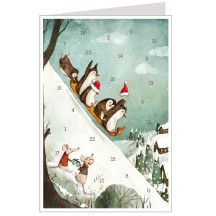 Sledding Penguins Advent Calendar Card ~ Germany