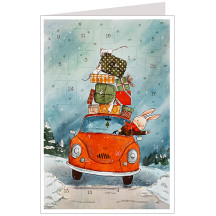 Bunny's Red Christmas Car Advent Calendar Card ~ Germany