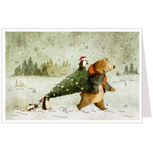 Bear and Penguins Christmas Tree Advent Calendar Card ~ Germany