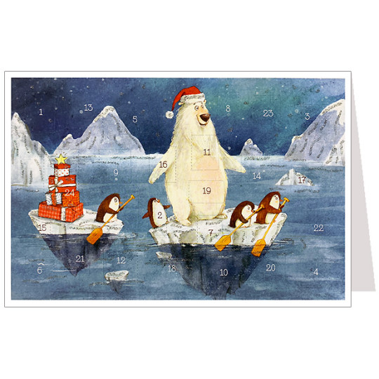 Polar Bear and Penguins Gift Delivery Advent Calendar Card ~ Germany
