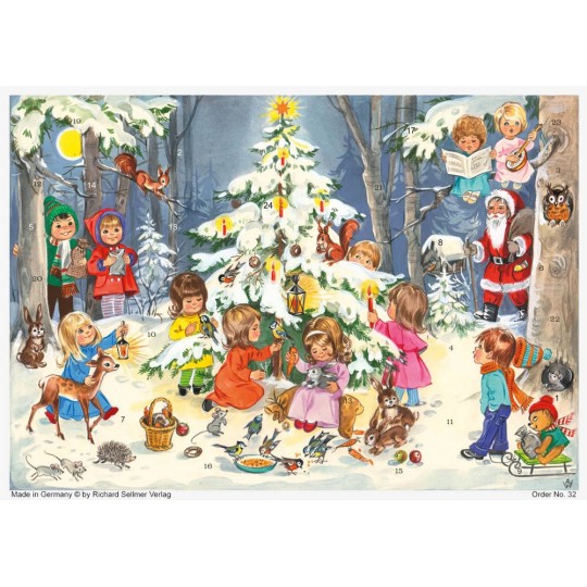 Children Decorating the Christmas Tree Advent Calendar ~ 8-1/4" by 11-5/8"