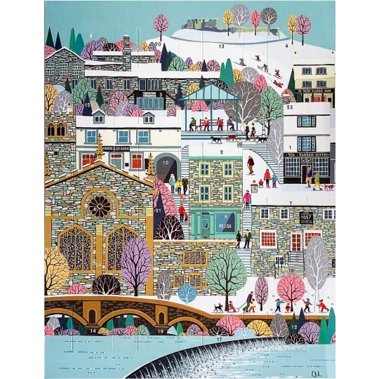 Colorful Village Christmas Advent Calendar ~ England ~ 16-1/4" x 12-1/2"