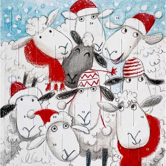 Festive Sheep Christmas Advent Calendar ~ England ~ 8-3/8" x 8-3/8" 