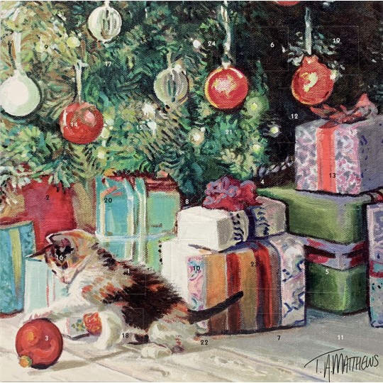Kitten Under the Tree Advent Calendar ~ England ~ 8-3/8" x 8-3/8" 