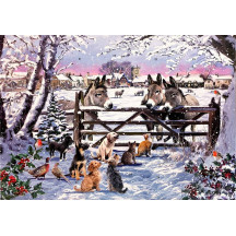 Donkeys and Country Animals Christmas Advent Calendar ~ England ~ 12-7/8" x 9-5/8"