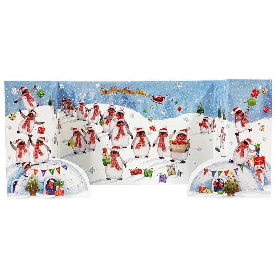 Standing 3D Penguin's Christmas Advent Calendar ~ England ~ 13-3/4" x 9-3/4" tall