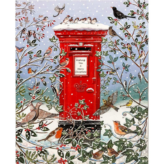 Country Red Postbox Advent Calendar ~ England ~ 16-1/4" x 12-1/2"