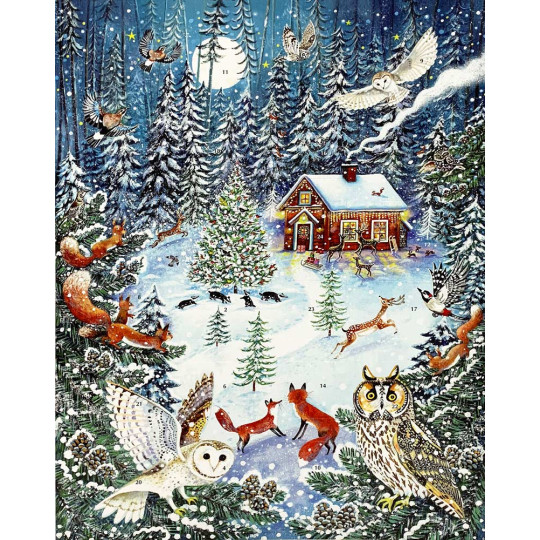 Owls and Woodland Cottage Advent Calendar ~ England ~ 16-1/4" x 12-1/2"