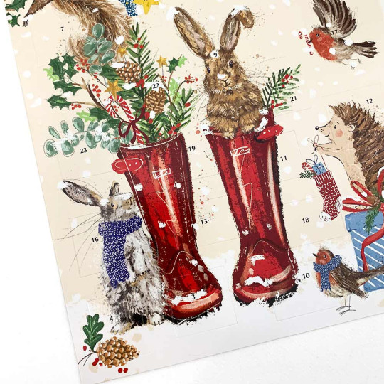 Rabbit in Red Boots Christmas Advent Calendar ~ England ~ 12-3/4" x 9-3/4"