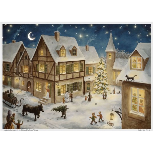 Christmas Eve in the Village Paper Advent Calendar ~ 14" x 10-1/2"