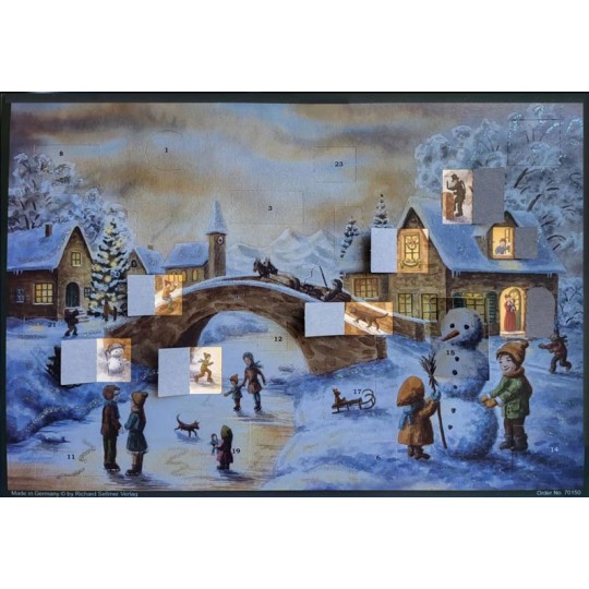 Snowman and Snowy Village Paper Advent Calendar ~ 14" x 10-1/2"