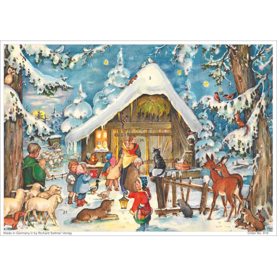 Waiting in Front of the Stable Paper Advent Calendar ~ 11-5/8" x 8-1/2"