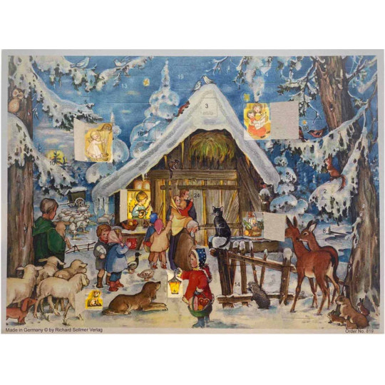 Waiting in Front of the Stable Paper Advent Calendar ~ 11-5/8" x 8-1/2"