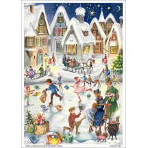 Village Ice Skating Paper Advent Calendar ~ 11-5/8" x 8-1/2"