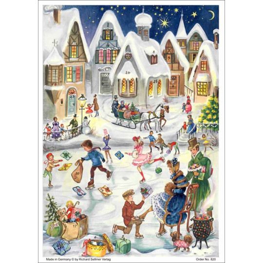 Village Ice Skating Paper Advent Calendar ~ 11-5/8" x 8-1/2"