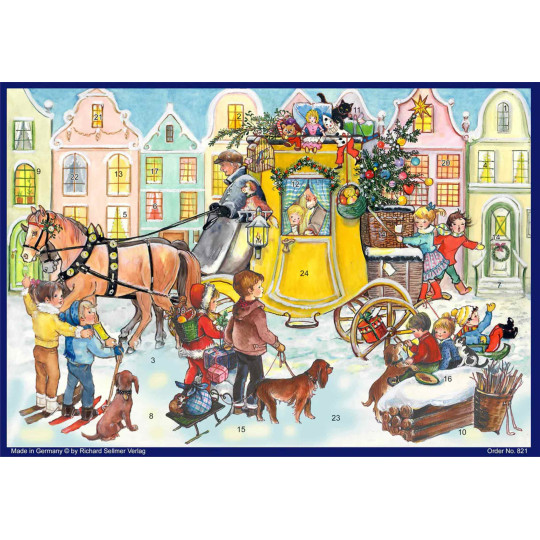 Stagecoach Full of Gifts Paper Advent Calendar ~ 11-5/8" x 8-1/2"