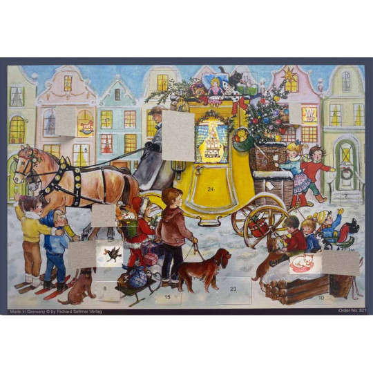 Stagecoach Full of Gifts Paper Advent Calendar ~ 11-5/8" x 8-1/2"