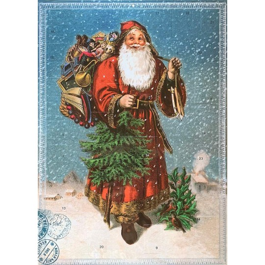 Victorian Santa with Gifts and Greenery Advent Calendar ~ 16-1/2" x 11-3/4"