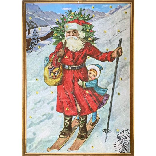 Skiing Santa Advent Calendar ~ 16-1/2" x 11-3/4"