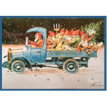 Tomte Gnomes in Truck Advent Calendar ~ 11-5/8" x 8-1/4" ~ Jenny Nystrom