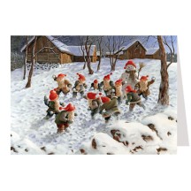 Tomte Gnome Snowball Fight Advent Calendar Card from Sweden ~ ﻿6-3/4" x 4-1/2"