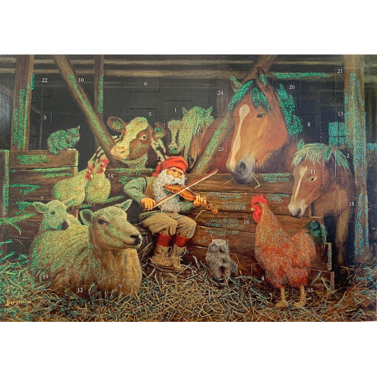 Tomte Gnome with Farmyard Animals Advent Calendar from Sweden ~ 11-5/8" x 8-1/4"