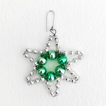 Small Silver with Pale Green Glass Bead Star ~ 1-3/4" ~ Czech Republic