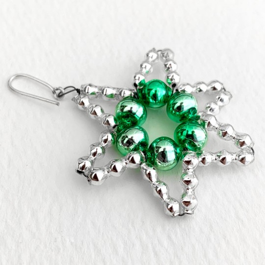 Small Silver with Pale Green Glass Bead Star ~ 1-3/4" ~ Czech Republic
