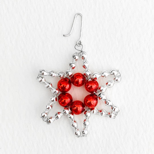 Small Silver with Red Glass Bead Star ~ 1-3/4" ~ Czech Republic