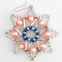 Pastel and Silver Glass Bead Snow Star Ornament ~ 2-1/2" ~ Czech Republic