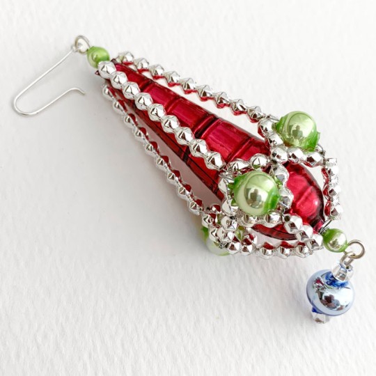 Fancy Elaborate Faceted Drop Glass Bead Christmas Ornament ~ 4" long ~ Czech Republic