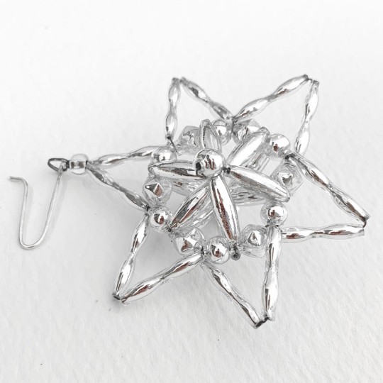 Silver Fancy Star Glass Bead Ornament ~ 2-1/4" ~ Czech Republic
