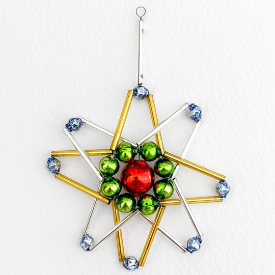 Multi-colored Glass Bead Atomic Star Ornament ~ 3" ~ Czech Republic