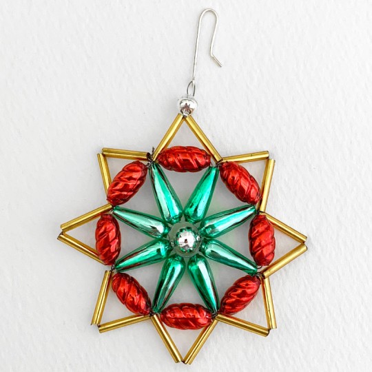 Multi-colored Glass Bead Star Ornament ~ 2-3/4" ~ Czech Republic