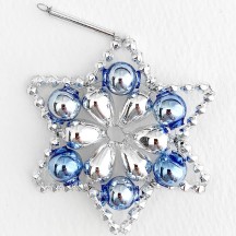 Silver and Blue Glass Bead Flower Star Ornament ~ 2-1/2" ~ Czech Republic