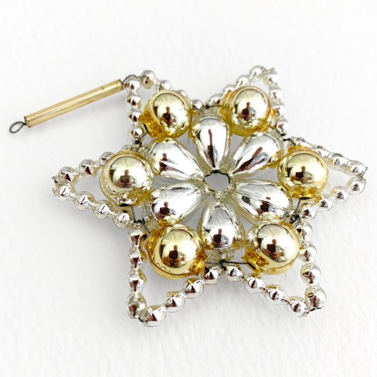 Silver and Pale Gold Glass Bead Flower Star Ornament ~ 2-1/2" ~ Czech Republic